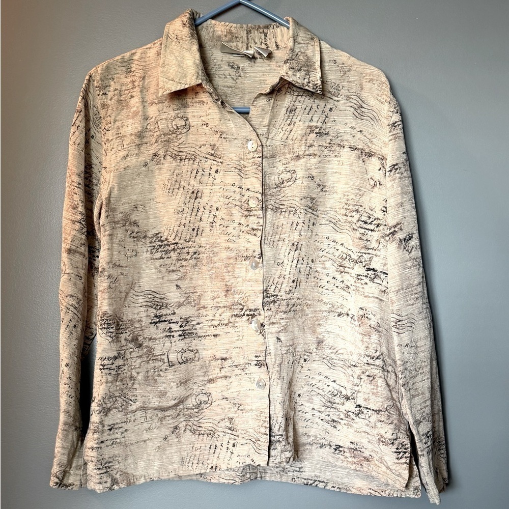Chico's Design Silk/Linen Blend Womens Sz 1 (US Sz 8-10) Mother Of Pearl Buttons